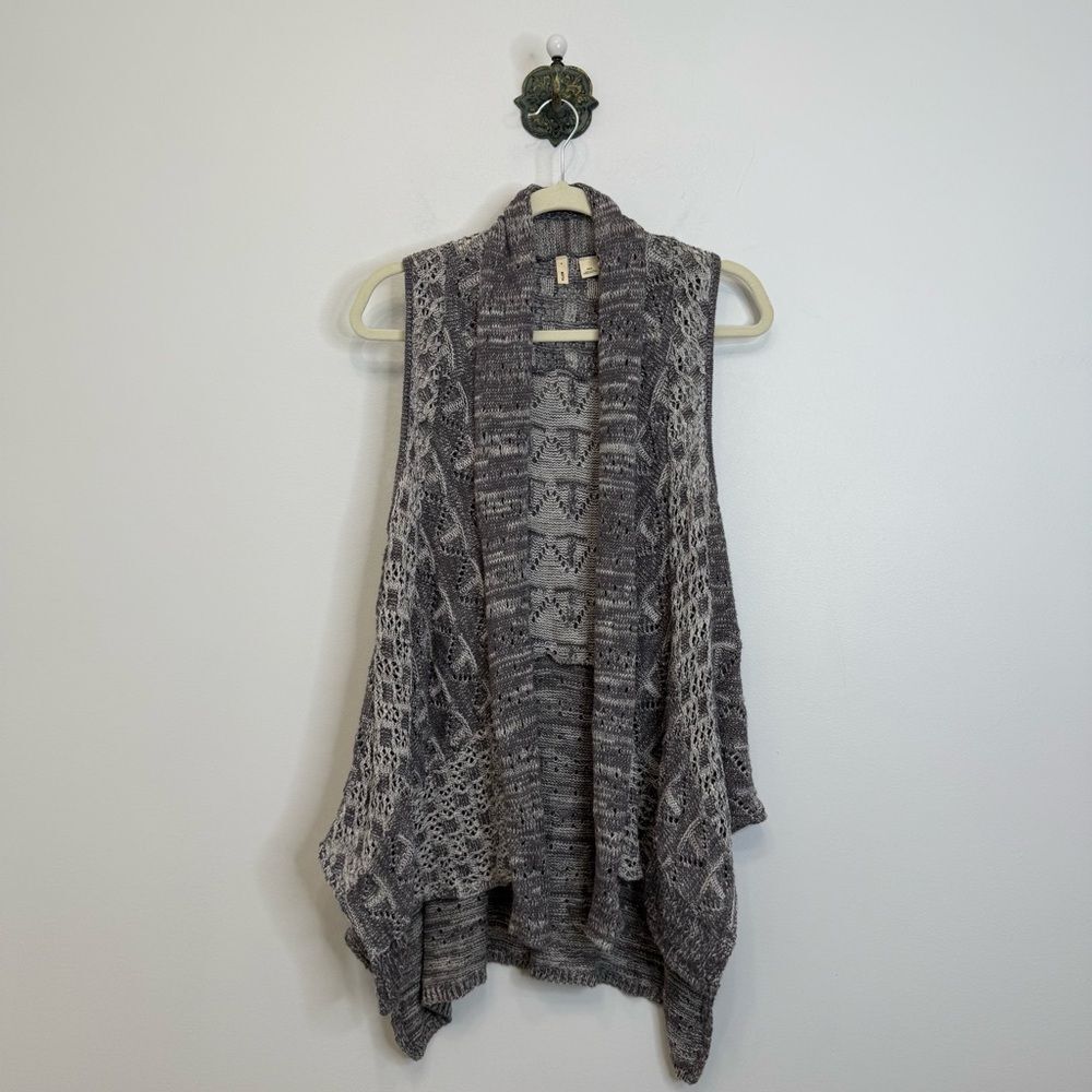 Moth Gray Lavena Pointelle Draped Open Front Cardigan Sweater Vest Women XS/S